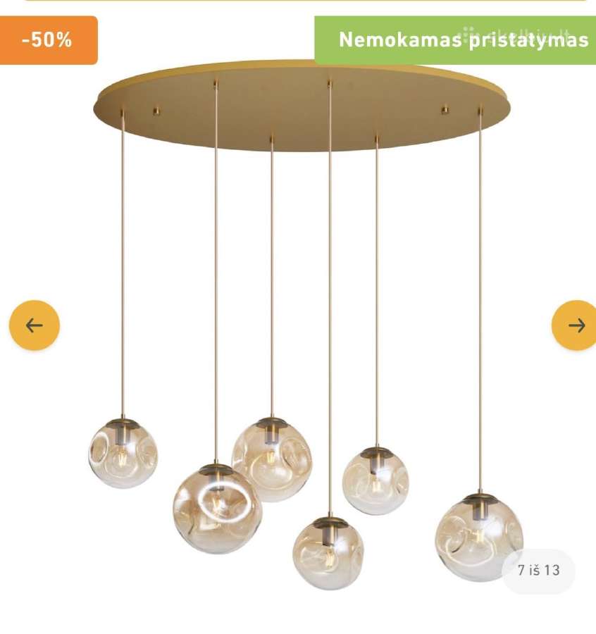 Pakabinamas šviestuvas Douglass Hl 6 Brass Amber - nuotraukos Nr. 3