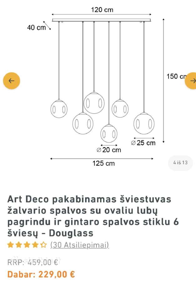 Pakabinamas šviestuvas Douglass Hl 6 Brass Amber - nuotraukos Nr. 4