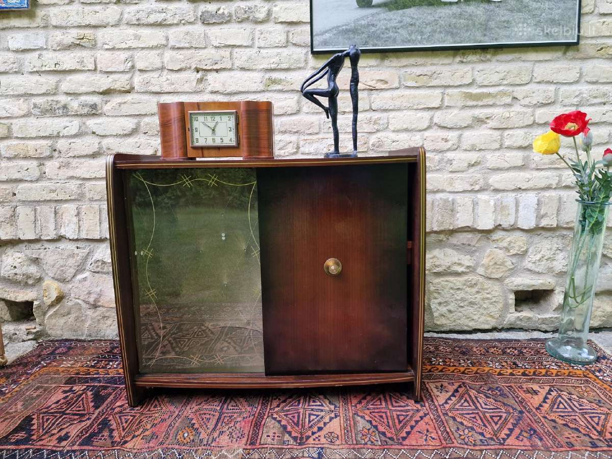 Vintažinė mid century riešutmedžio spintelė/baras - nuotraukos Nr. 5