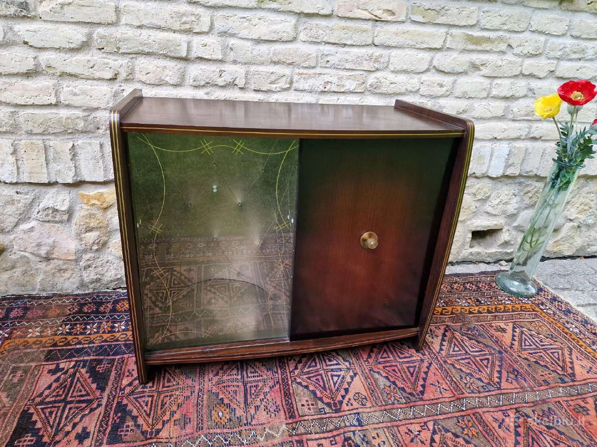 Vintažinė mid century riešutmedžio spintelė/baras - nuotraukos Nr. 9