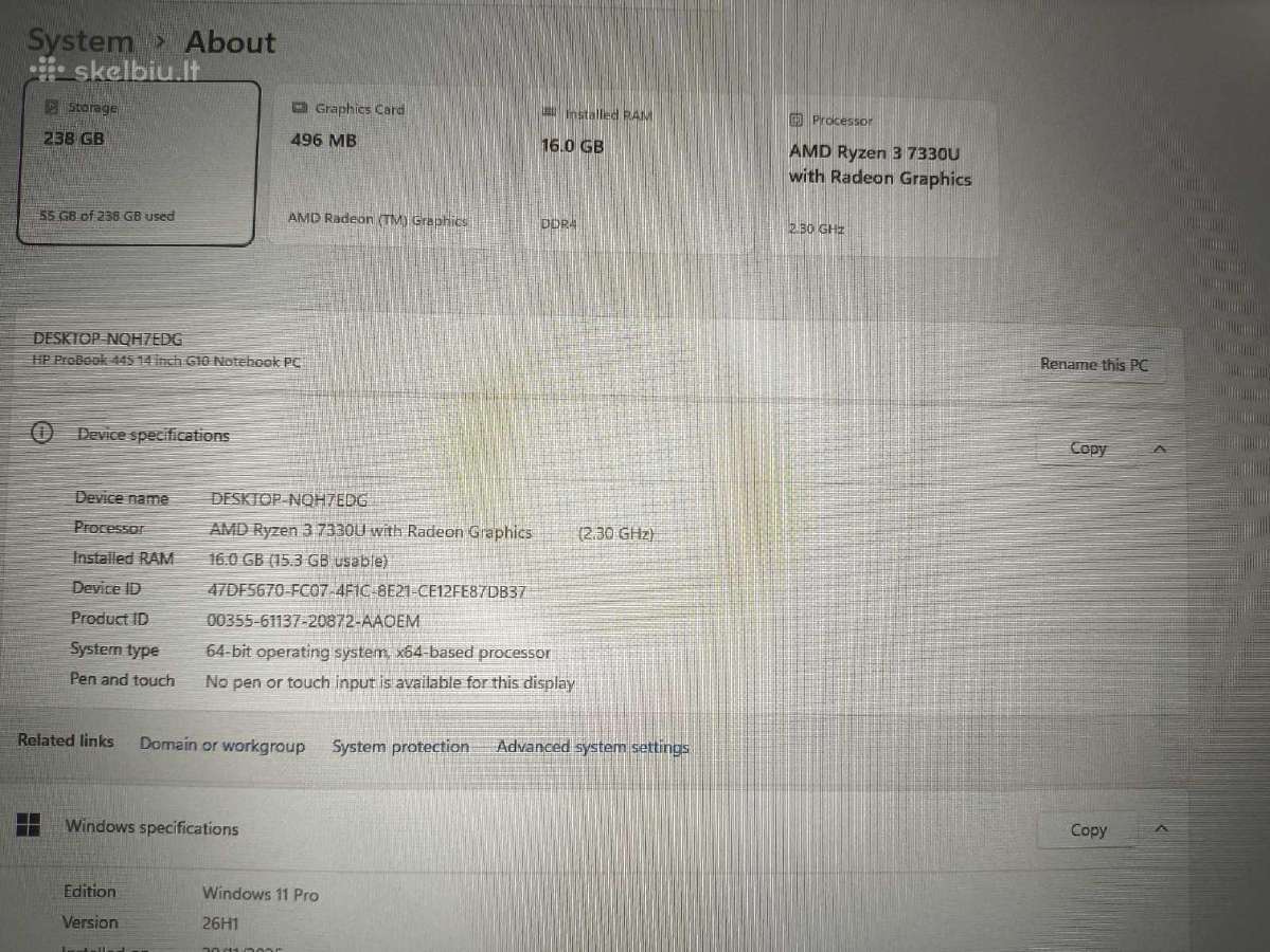 Probook 445 G10 Ryzen 3 7330u 16gb 256gb 17% - nuotraukos Nr. 4
