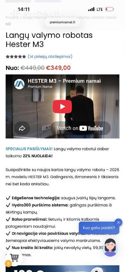 Hester M3 langu valymo robotas naujas - nuotraukos Nr. 3