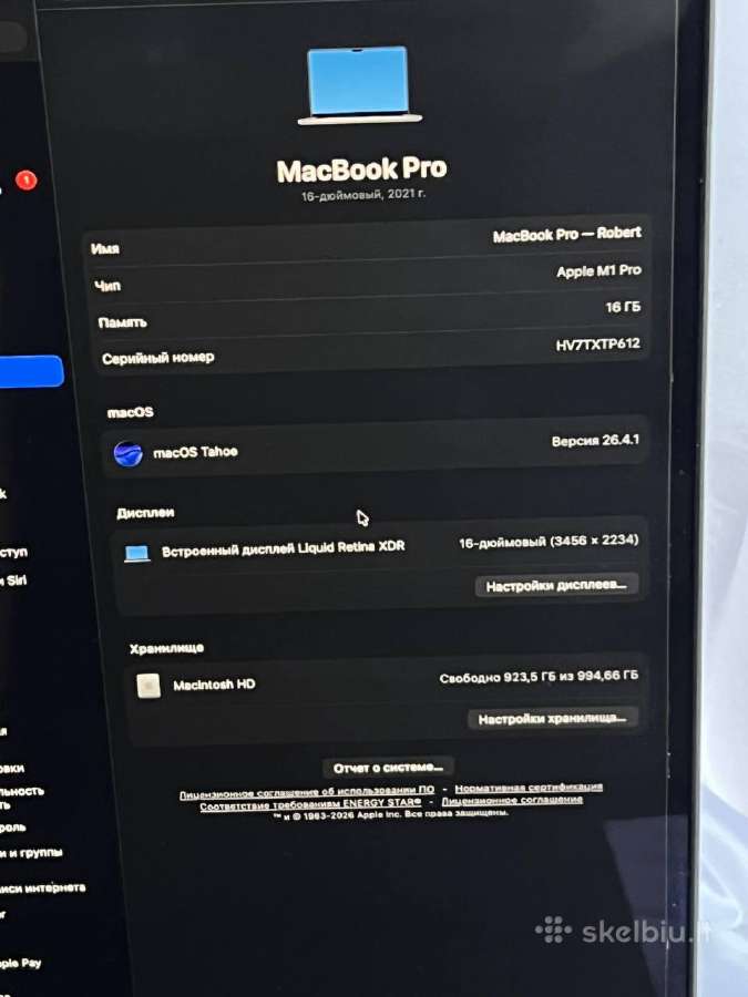 MacBook Pro 16 M1 Pro / 16gb / 1tb SSD (2021) - nuotraukos Nr. 9