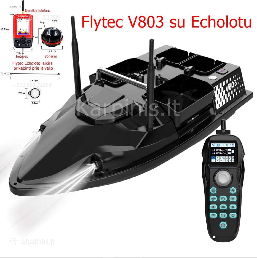 Flytec V803 GPS pašarų laivelis su GPS 200 taškų - nuotraukos Nr. 2
