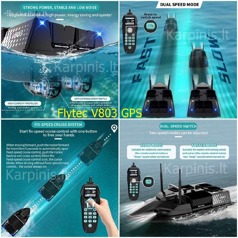 Flytec V803 GPS pašarų laivelis su GPS 200 taškų - nuotraukos Nr. 10