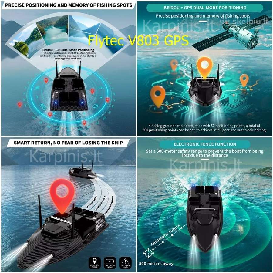 Flytec V803 GPS pašarų laivelis su GPS 200 taškų - nuotraukos Nr. 11