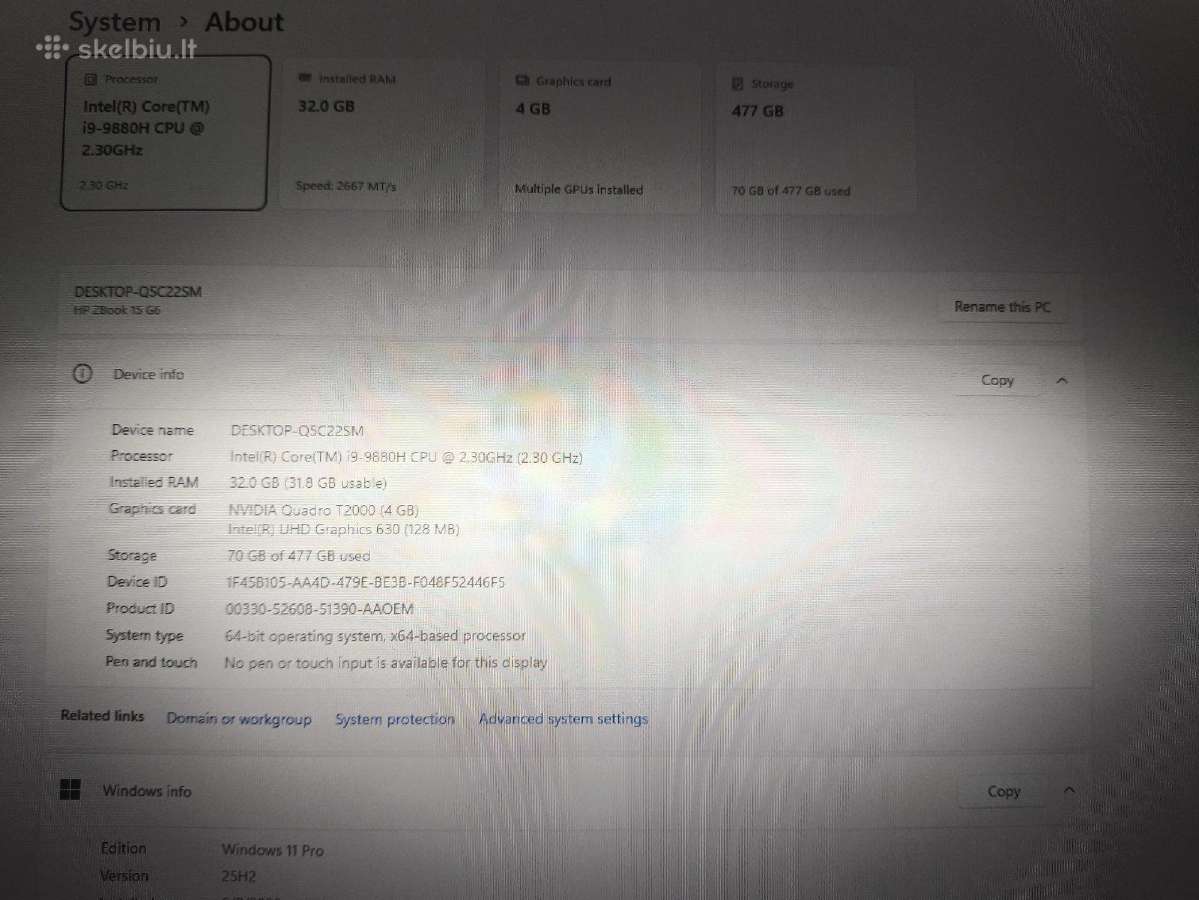 Zbook Fhd i9-9880h 32gb 512gb T2000 4gb 12% - nuotraukos Nr. 5