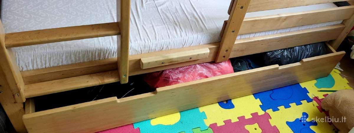 Rankų darbo dviaukštė lova iš natūralios guobos - nuotraukos Nr. 5