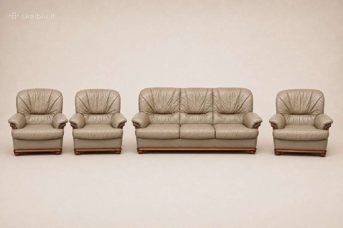 Natūralios odos sofa (ąžuolinis rėmas) - nuotraukos Nr. 8