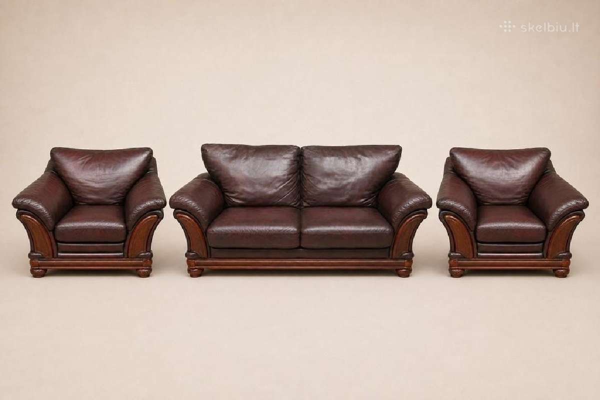 Natūralios odos sofa (ąžuolinis rėmas) - nuotraukos Nr. 20