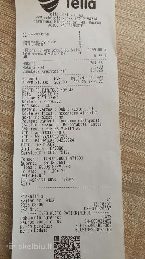 iPhone 17 Pro 5G 256gb 5G 12gb - nuotraukos Nr. 5