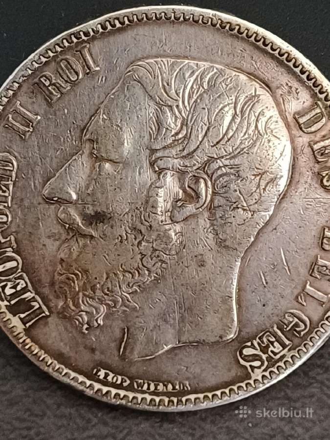 Sidabrine moneta 1871m. 5 frankai Belgija - 55 eur - nuotraukos Nr. 2