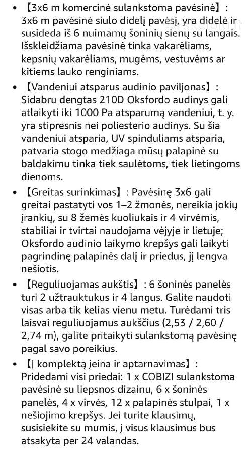 Vandeniuj atspari palapinė pavėsinė,3*6 - nuotraukos Nr. 9