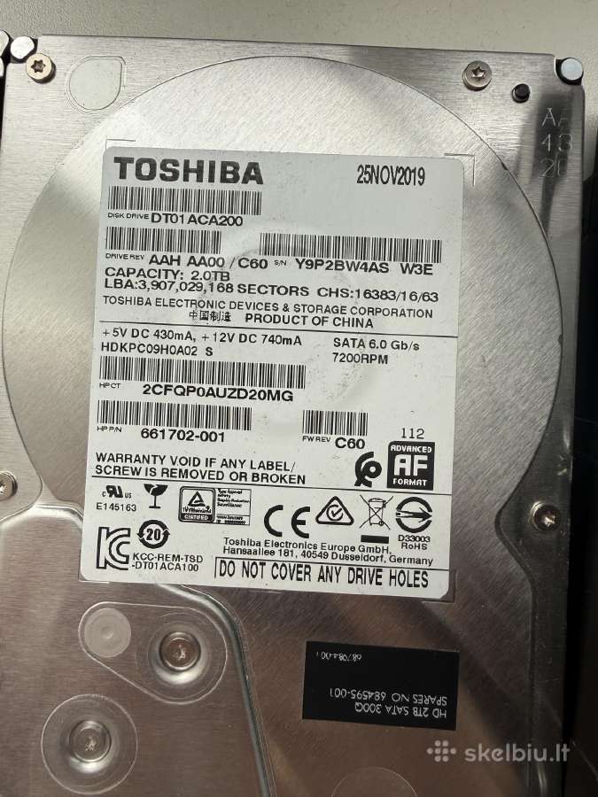 2 TB HDD kietieji diskai 7200 Rpm Sata - nuotraukos Nr. 5