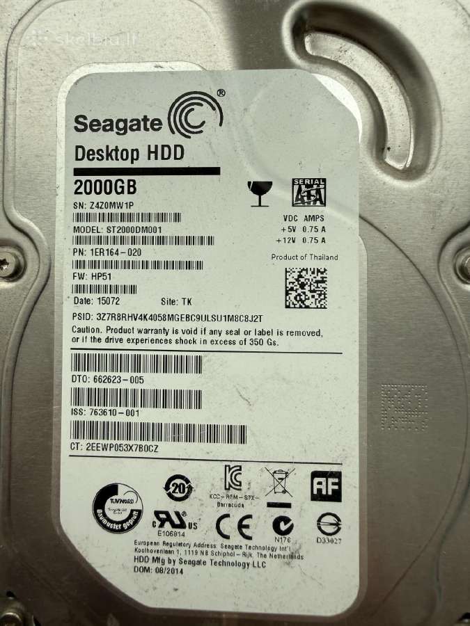 2 TB HDD kietieji diskai 7200 Rpm Sata - nuotraukos Nr. 6