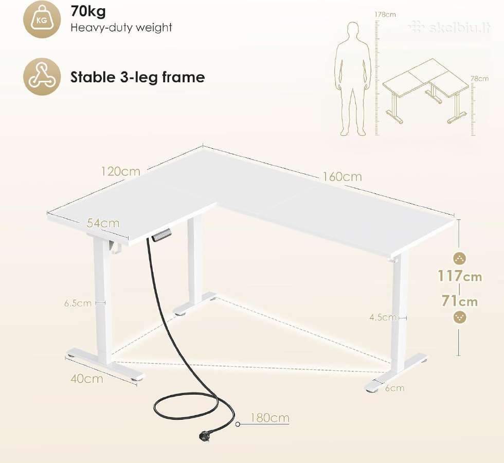 A385 L formos reguliuojamas stalas – 180x140cm - nuotraukos Nr. 8