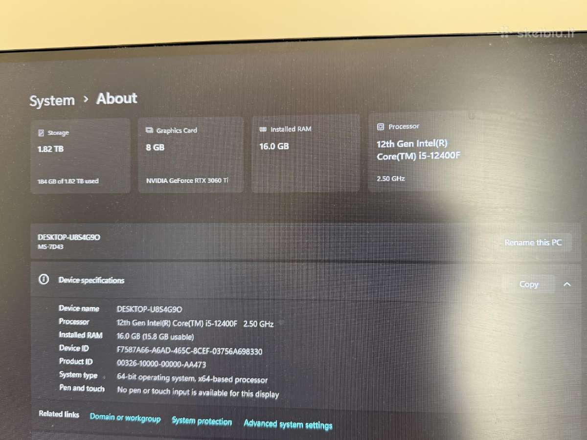 I5-12400f / Rtx 3060 Ti / 16gb / 2tb Nvme Pc - nuotraukos Nr. 2