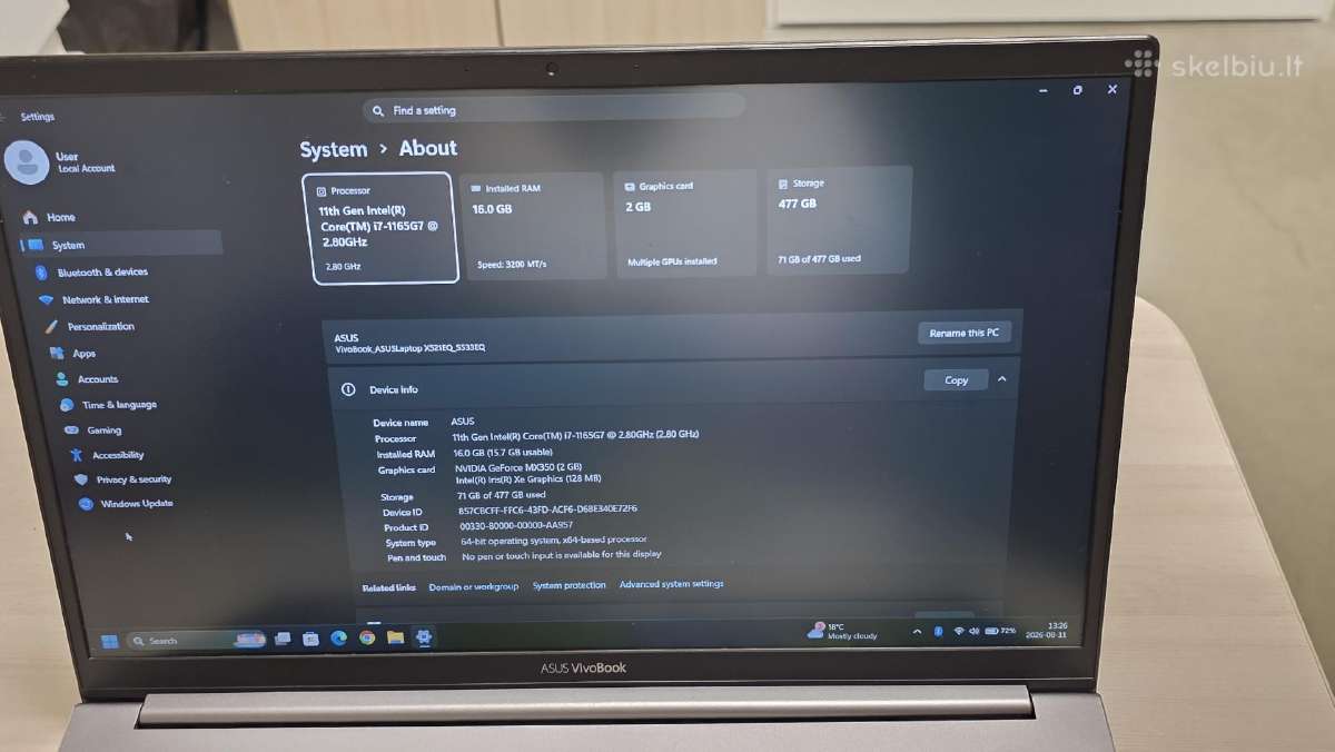 Asus Vivobook 15", i7, 512gb, 16gb - nuotraukos Nr. 3