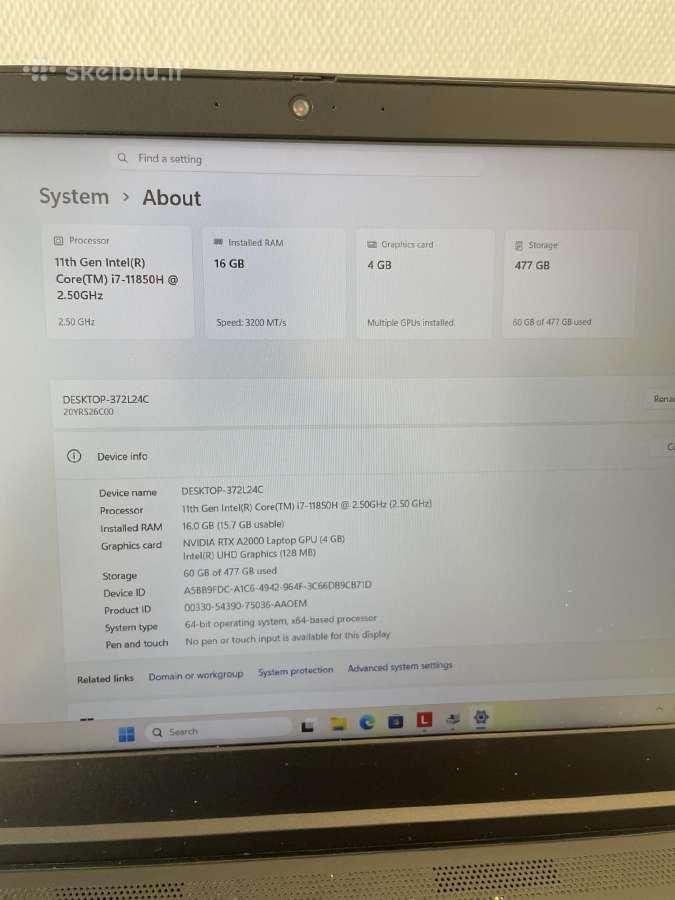 Lenovo Thinkpad P15 Gen 2 i7-11850h 16gb 512gb SSD - nuotraukos Nr. 8