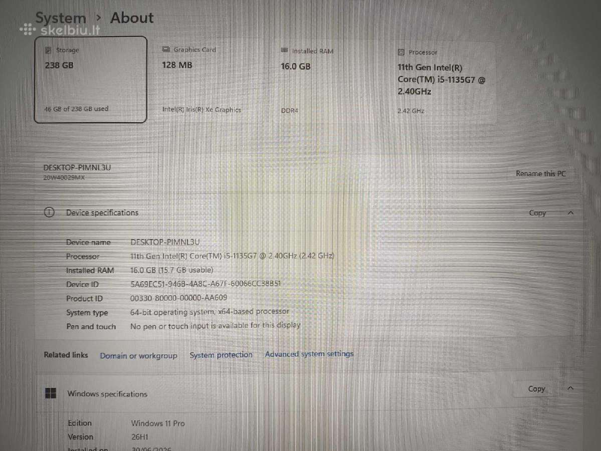 Thinkpad T15 Gen2 15.6 i5-1135g7 16gb 256gb 9% - nuotraukos Nr. 4