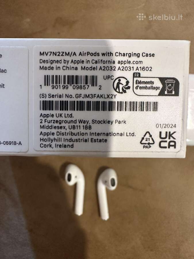 Apple Airpods 2 (2nd gen) su Charging Case origina - nuotraukos Nr. 3