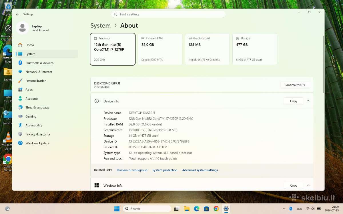 Lenovo X1 Carbon 10th i7-1270p 32gb 512ssd 5G sim - nuotraukos Nr. 10