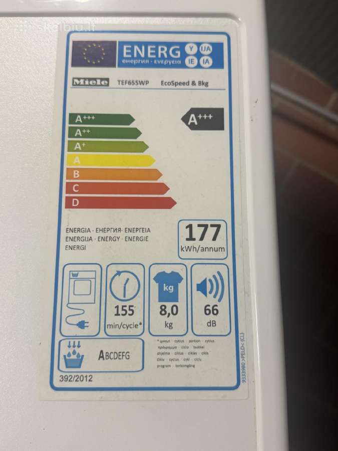 Miele Tef655wp Ecospeed džiovyklė, 8 kg, A+++ - nuotraukos Nr. 4