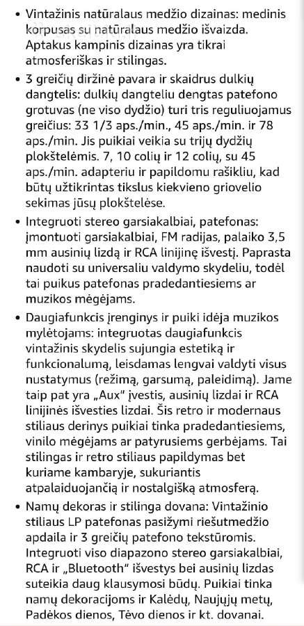 3 greičių patefonas su bluetooth jr garsiakalbiu - nuotraukos Nr. 3