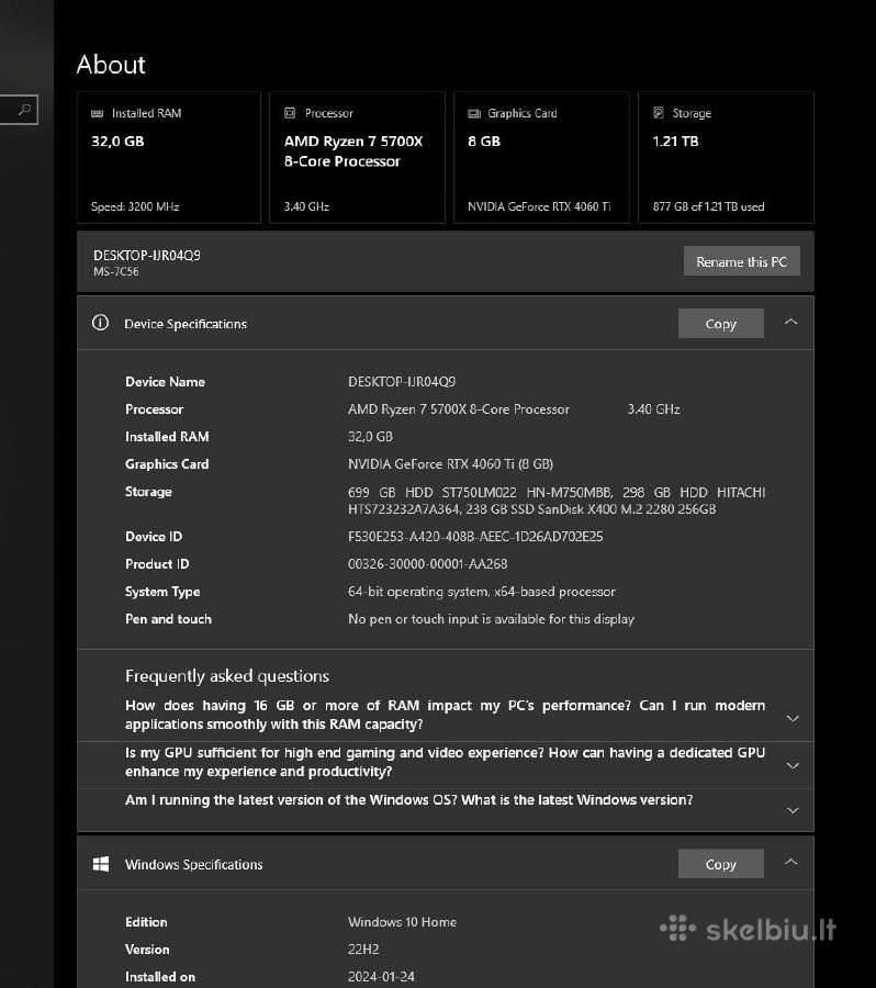 Rtx 4060 Ti / Ryzen 7 5700x / 32gb - nuotraukos Nr. 10