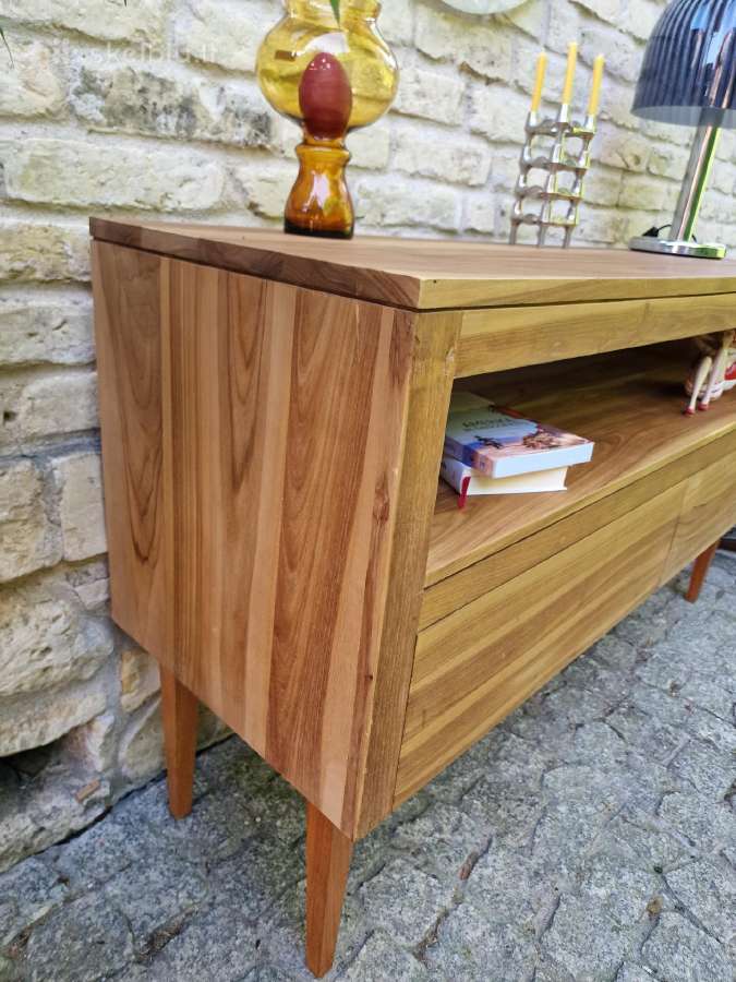 Vintažinė mid century tikmedžio masyvo komoda - nuotraukos Nr. 2