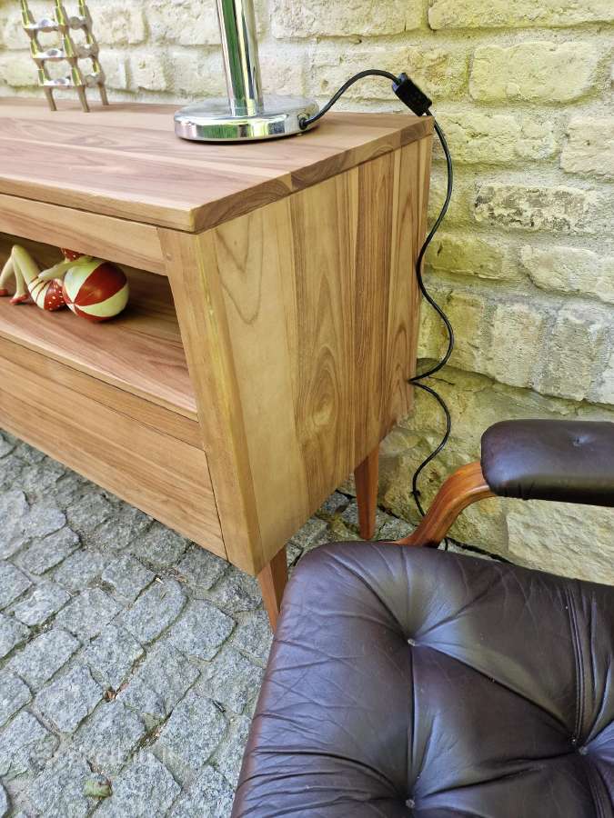 Vintažinė mid century tikmedžio masyvo komoda - nuotraukos Nr. 7
