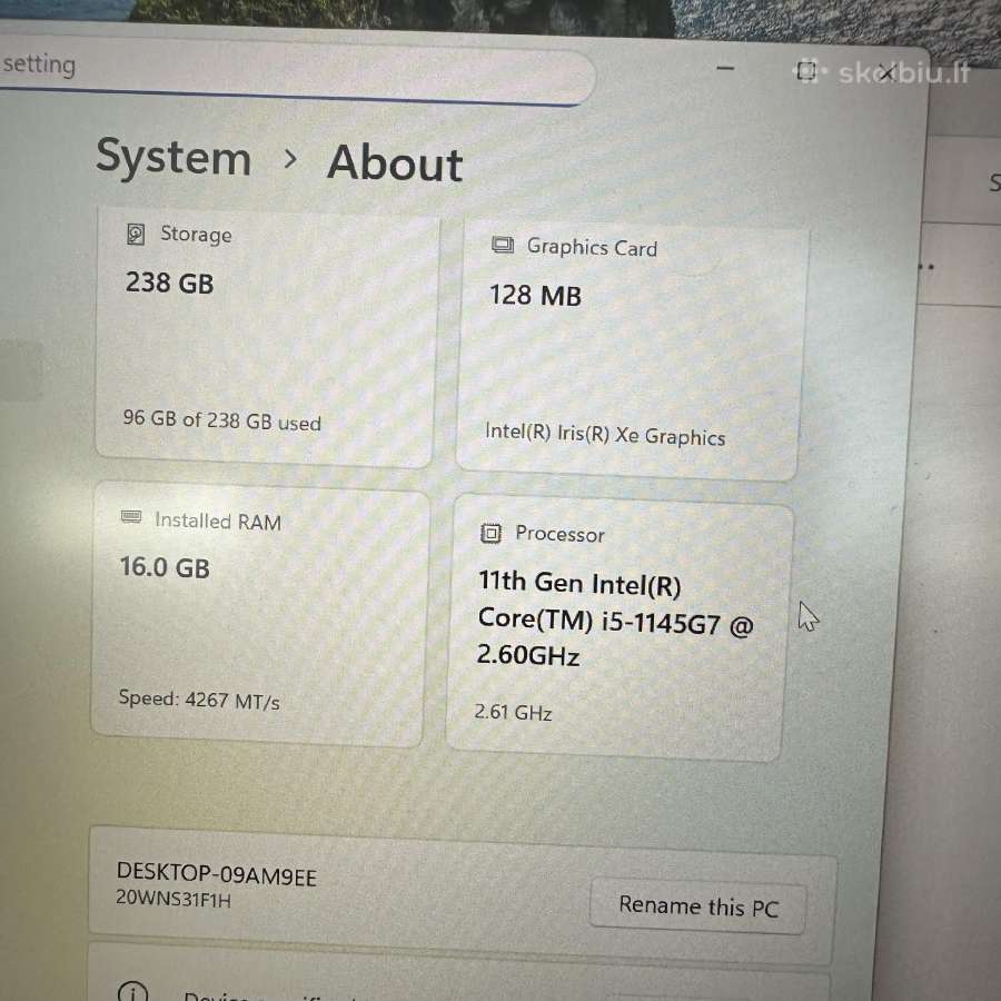 Lenovo Thinkpad T14s Gen2 I5-1145g7 16gb 256ssd 14 - nuotraukos Nr. 13