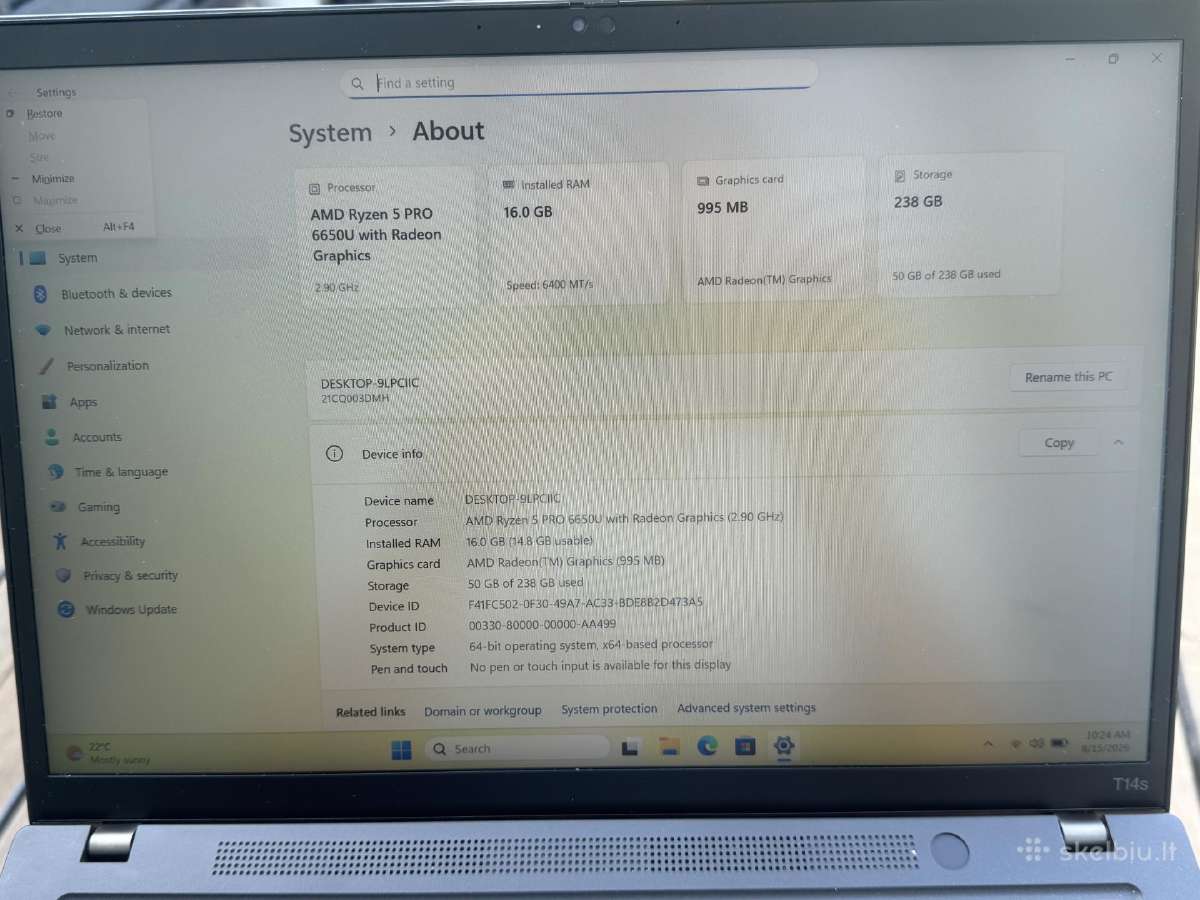 Lenovo Thinkpad T14s Gen 3 - nuotraukos Nr. 7
