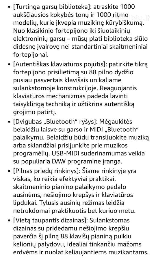 Sulankstomas 88 klavišų pianinas Glary - nuotraukos Nr. 6