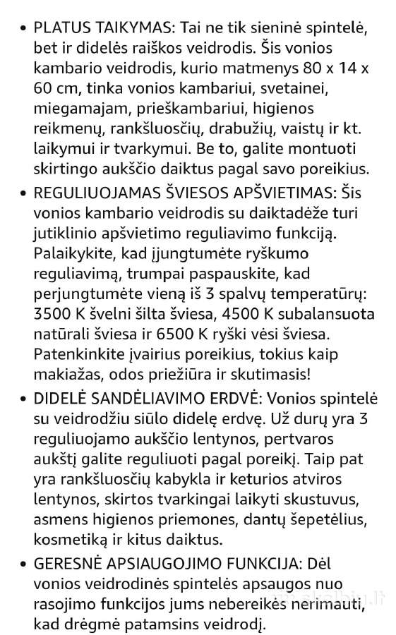 Vonios pakabinama spintelė su LED veidrodžiu - nuotraukos Nr. 5