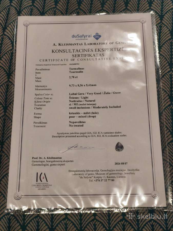 Retas - Žalias Turmalinas 2,78 ct Lašas Fe + Cu - nuotraukos Nr. 3
