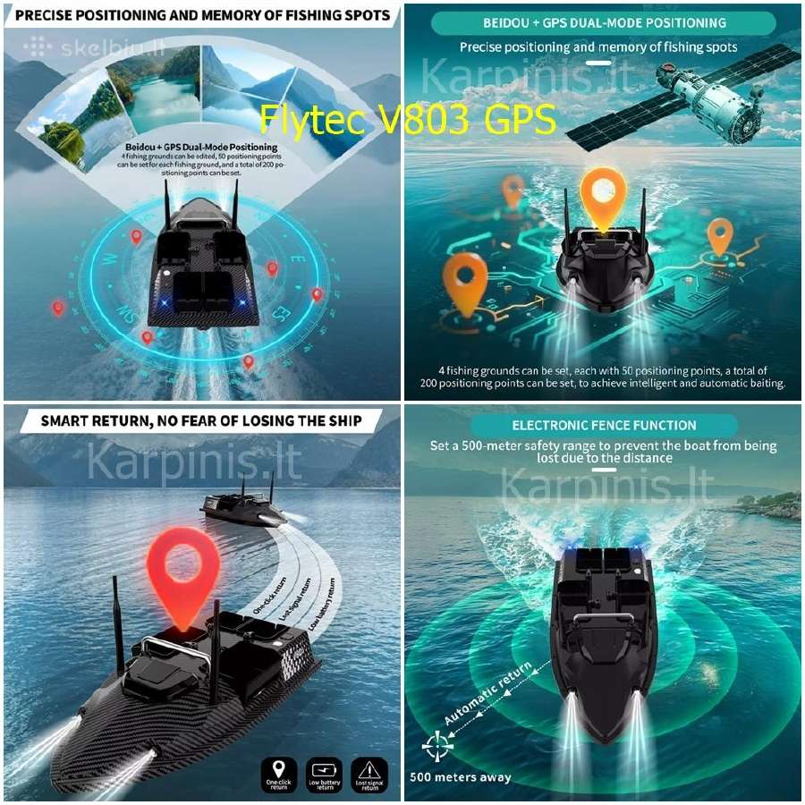 Flytec V803 Pro laivelis su GPS ir Echolotu 500 m - nuotraukos Nr. 11
