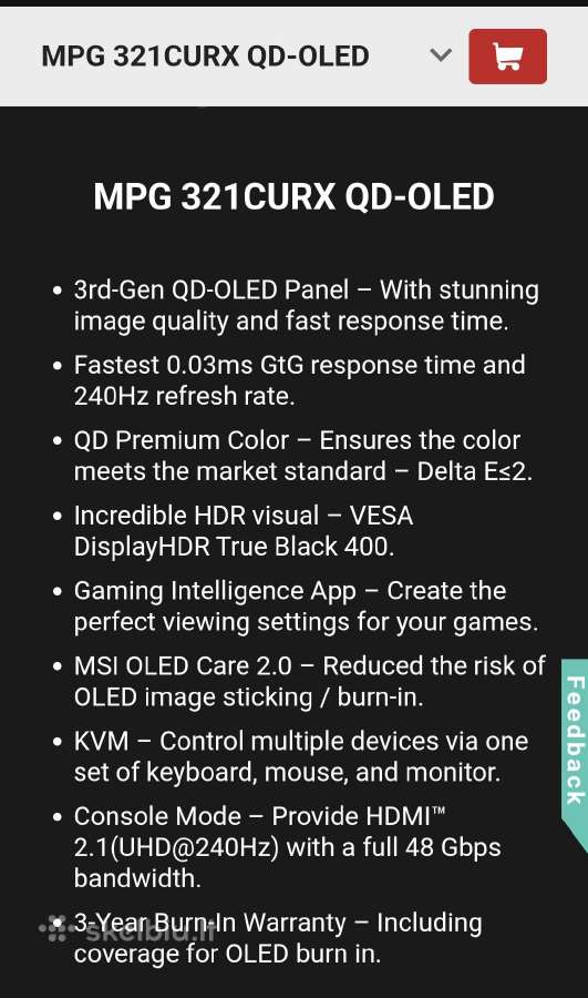 Monitorius Msi Mpg 321curx - 240hz 4k 32'' - nuotraukos Nr. 23