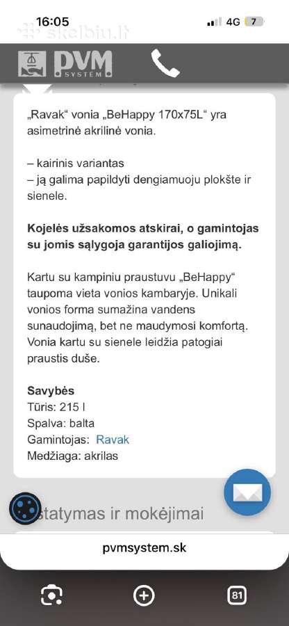 Ravak Behappy 170/75 L balta - nuotraukos Nr. 6