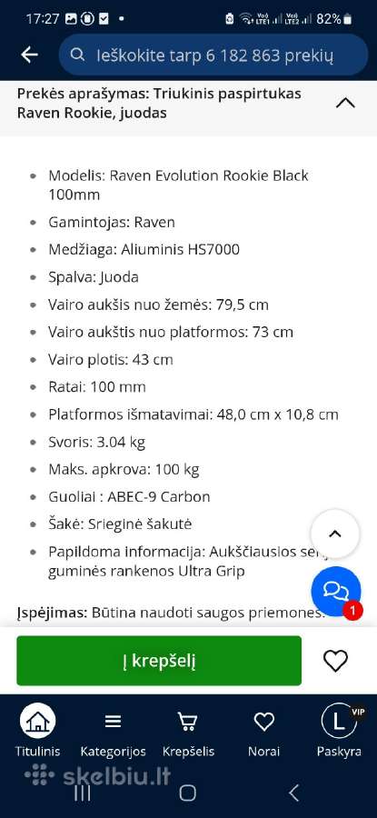 Triukinis paspirtukas Raven Rookie, juodas - nuotraukos Nr. 3