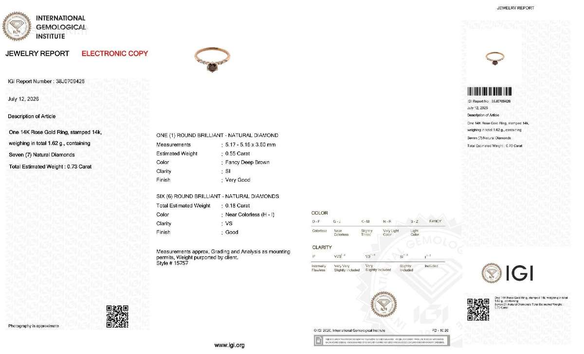 Natūralaus deimanto žiedas – 0,73 ct, 14k auksas - nuotraukos Nr. 6