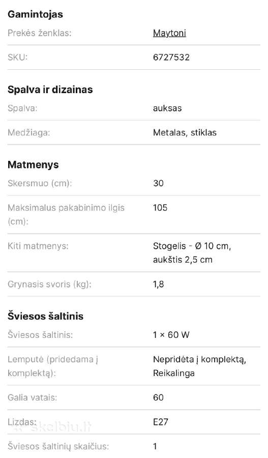 “Maytoni Fermi pakabinamas šviestuvas - nuotraukos Nr. 5