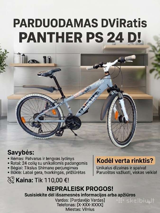 Parduodu puikios būklės dviratį Panther Ps 24d - nuotraukos Nr. 3