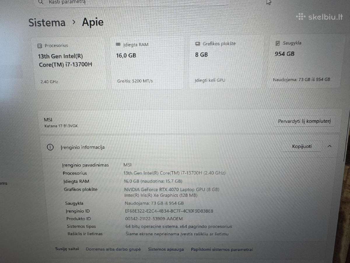 Msi katana 17 13700h rtx4070 - nuotraukos Nr. 4