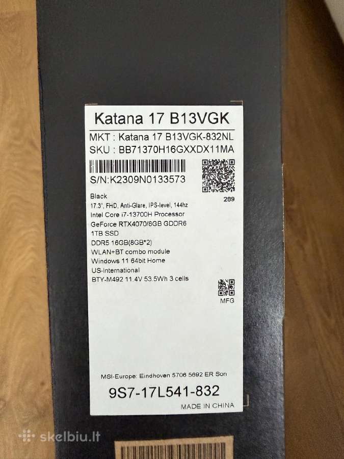 Msi katana 17 13700h rtx4070 - nuotraukos Nr. 7