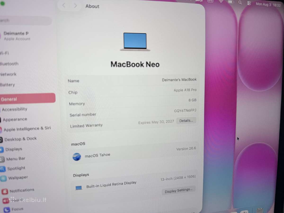 Parduodamas Apple MacBook Neo 13 512gb - nuotraukos Nr. 6