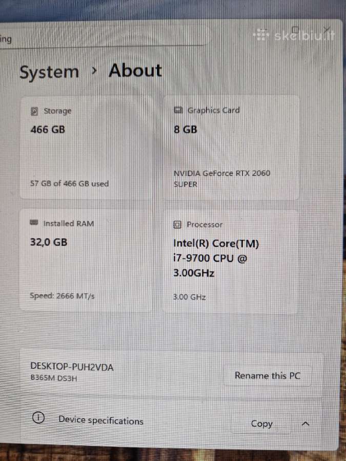 I7-9700*2060super*32gbram - nuotraukos Nr. 3