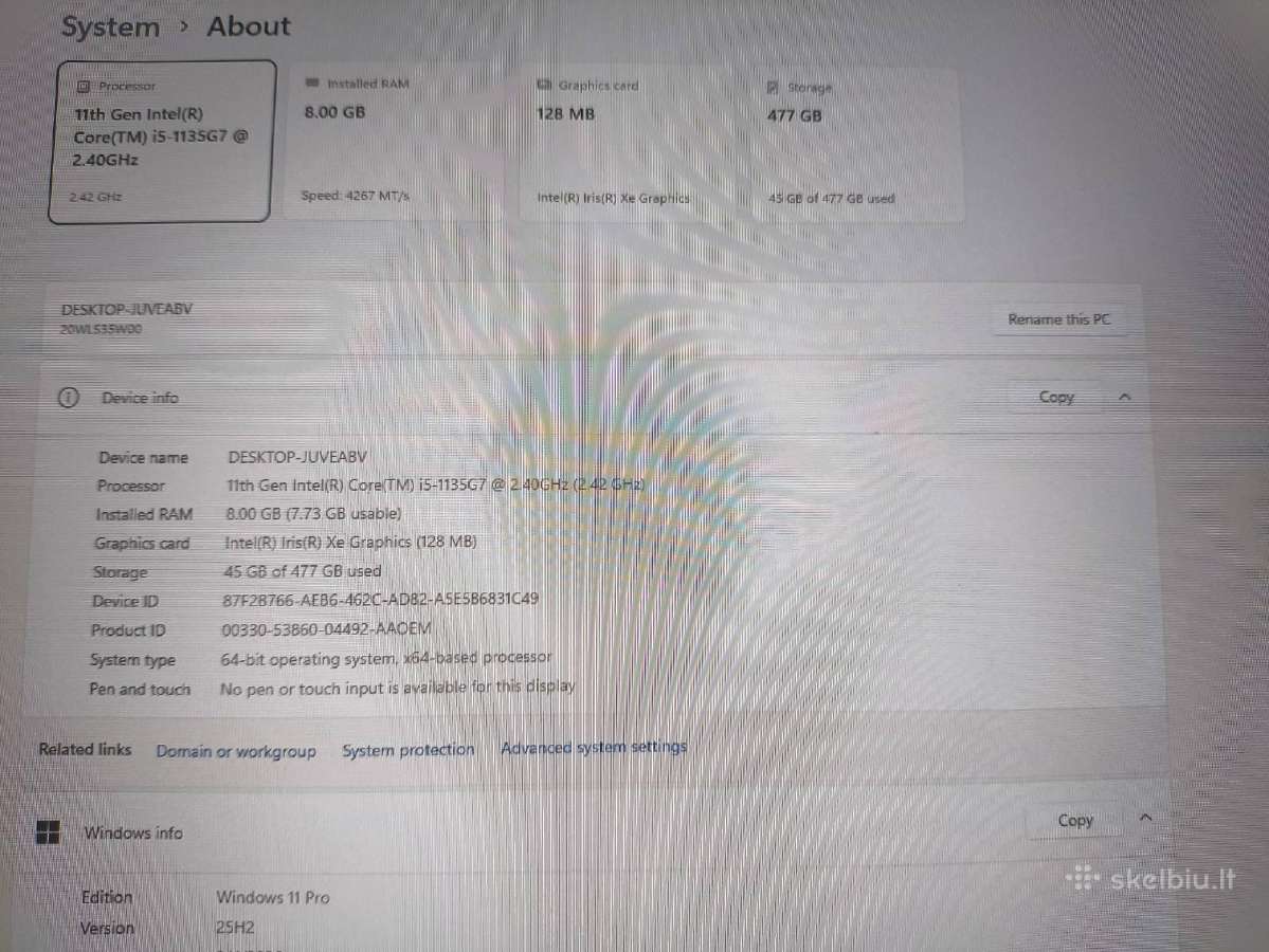 X13 Gen 2 13.3 Fhd Ips i5-1135g7 8gb 512gb SSD - nuotraukos Nr. 4
