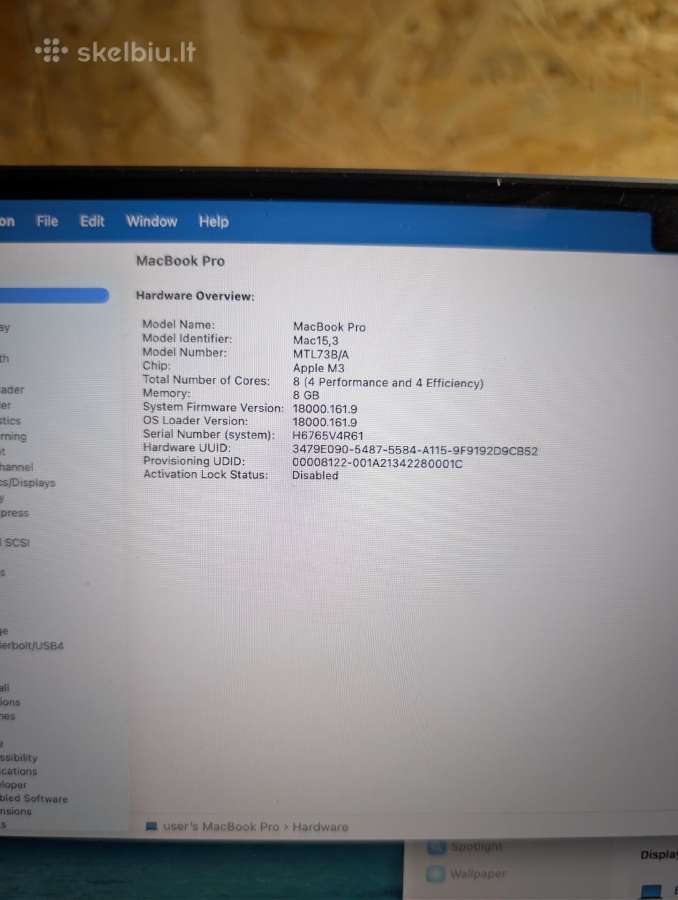 Apple MacBook Pro 14, M3, 8gb, 512gb - nuotraukos Nr. 4