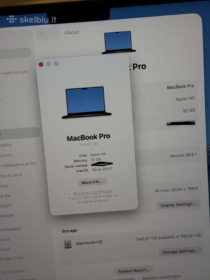 Apple MacBook Pro 14" M5 2025 32gb 1tb SSD Nanotex - nuotraukos Nr. 10